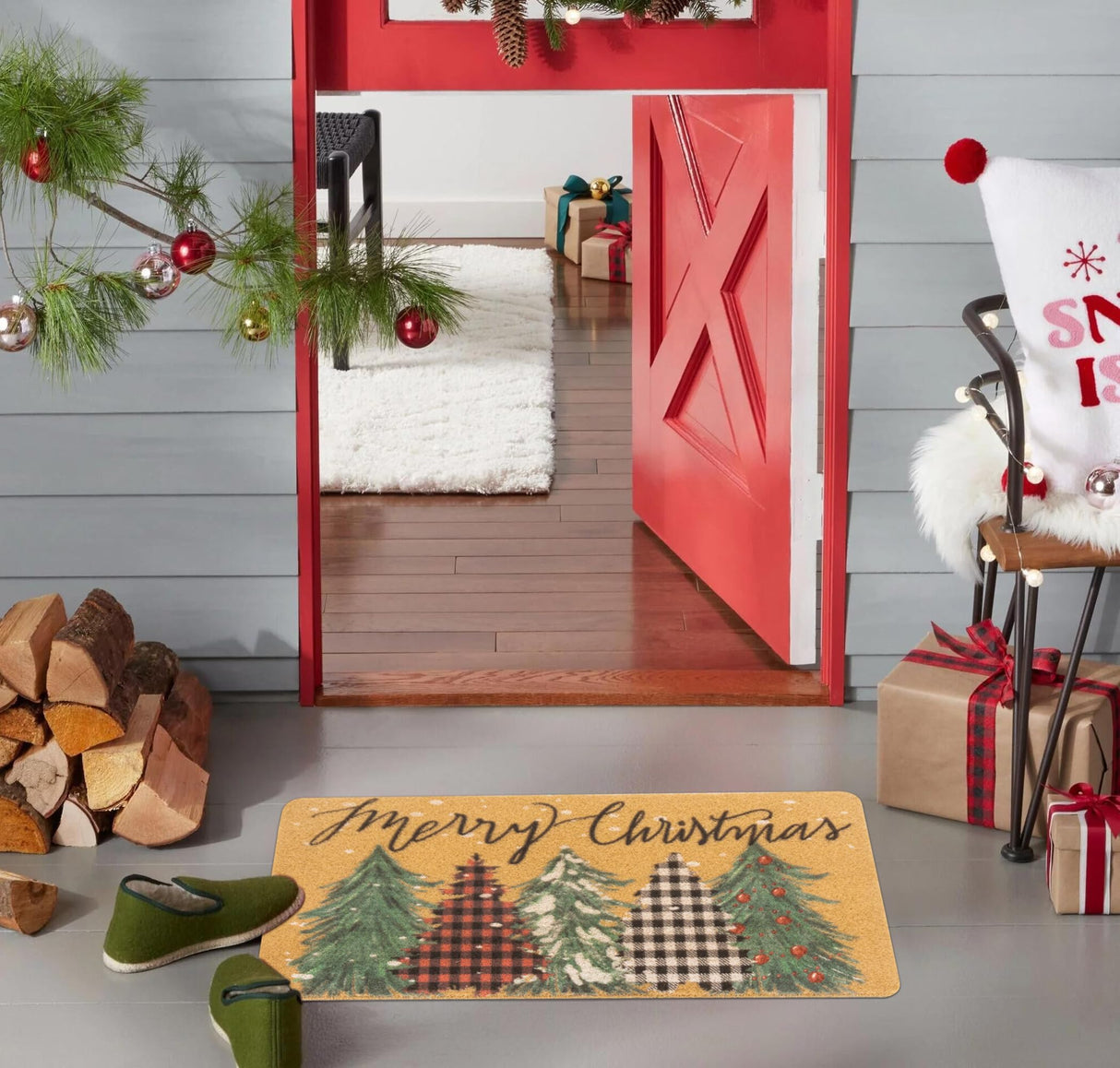 Mealah Christmas-Welcome-Doormat for Outdoor-Entrance - Non-Slip-Coir-Winter-Welcome-Door-Mat Xmas Trees Front-Door-Mat 17 x 29 Inch Mealah