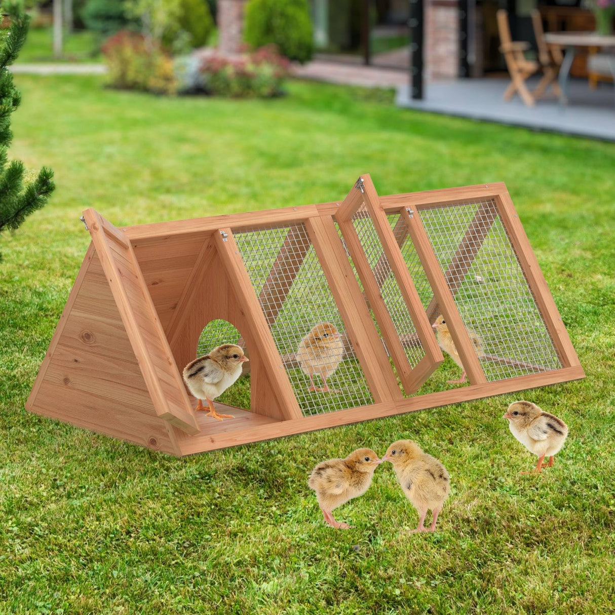 Kecreque Outdoor Chicken Coop Wooden A-Frame Small Animal Cage Rabbit House Quail Cages with Outdoor Runs & Ventilated Wire Fence Suitable for Garden Backyard Farms 47 x 18 x 19.5 in Kecreque
