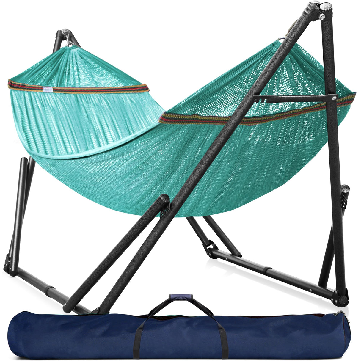 Tranquillo Double Hammock with Stand Included for 2 Persons/Foldable Hammock Stand 600 lbs Capacity Portable Case - Inhouse, Outdoor, Camping, Sky Tranquillo