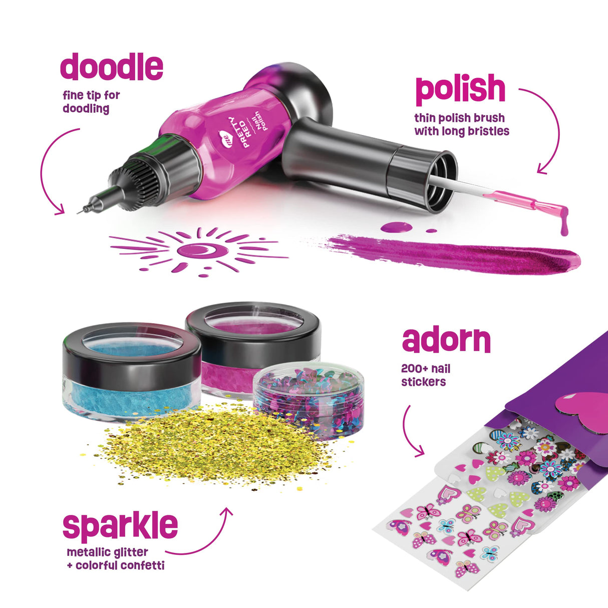 Nail Art Studio for Girls - Birthday Gift - Nail Polish Kit for Kids Ages 7-12 Years Old - Girl Gifts Ideas - Gift Set - Girly Stuff - Polish, Pens, Glitter, Stickers, Gems, Filer - 8 9 10 11 12 Year Pretty Me