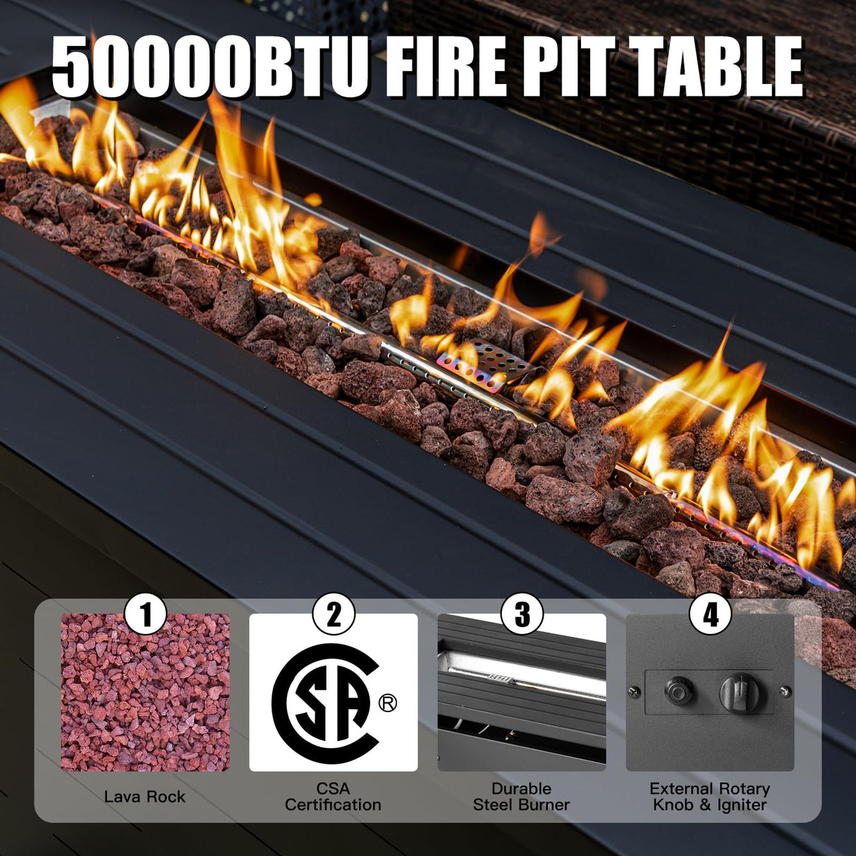 EcoNook 57 inch Propane Fire Pit Table,50000 BTU Gas Fire Pits Table with Lid & Lava Rock & Waterproof Cover, Outdoor Propane Firepit for Dining or Party, Outside, Patio, Garden, Yard EcoNook