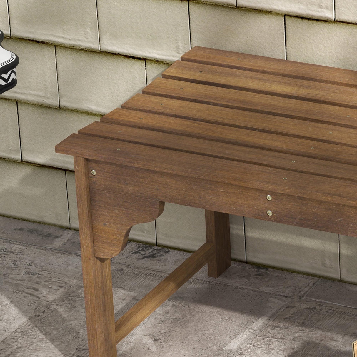 Outsunny Wooden Garden Bench, Outdoor Park Bench with Slatted Seat, Backless Front Porch Bench with Curved Seat for Conservatory, Garden, Poolside, Deck, Teak Outsunny