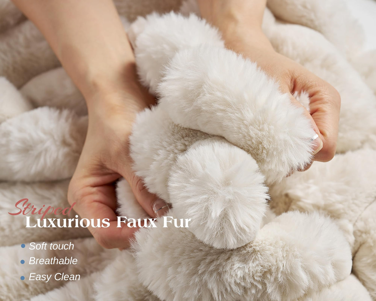 VanAcc 53 Inch Chaise Lounge Indoor, Upholstered Sofa Bed with Throw Pillows and Armrests, Sleeper Chair- Plush Chair Bed for Living Room, Off-White VanAcc