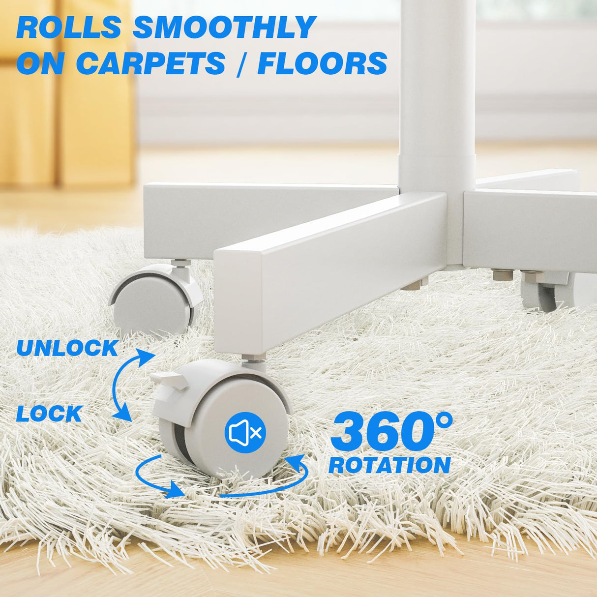 Rfiver Mobile TV Stand for 23-60 Inch LCD LED Flat/Curved Panel Screen TVs up to 88 lbs, Rolling TV Stand with Adjustable Shelf & Tilt, Portable Floor Stand on Wheels for Bedroom, Living Room, White Rfiver