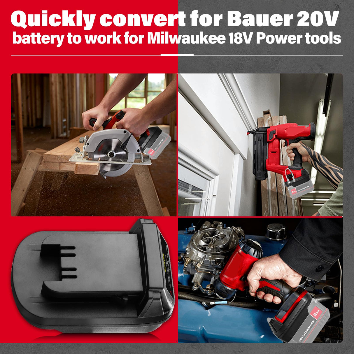 DEWDYS Adapter for Bauer to for Milwaukee 18V M18 Tools, for Bauer 20V Hyper Max Lithium Battery Convert to for Milwaukee M18 18V Battery,Fit for Milwaukee M18 18Volt Cordless Power Tools Use DEWDYS