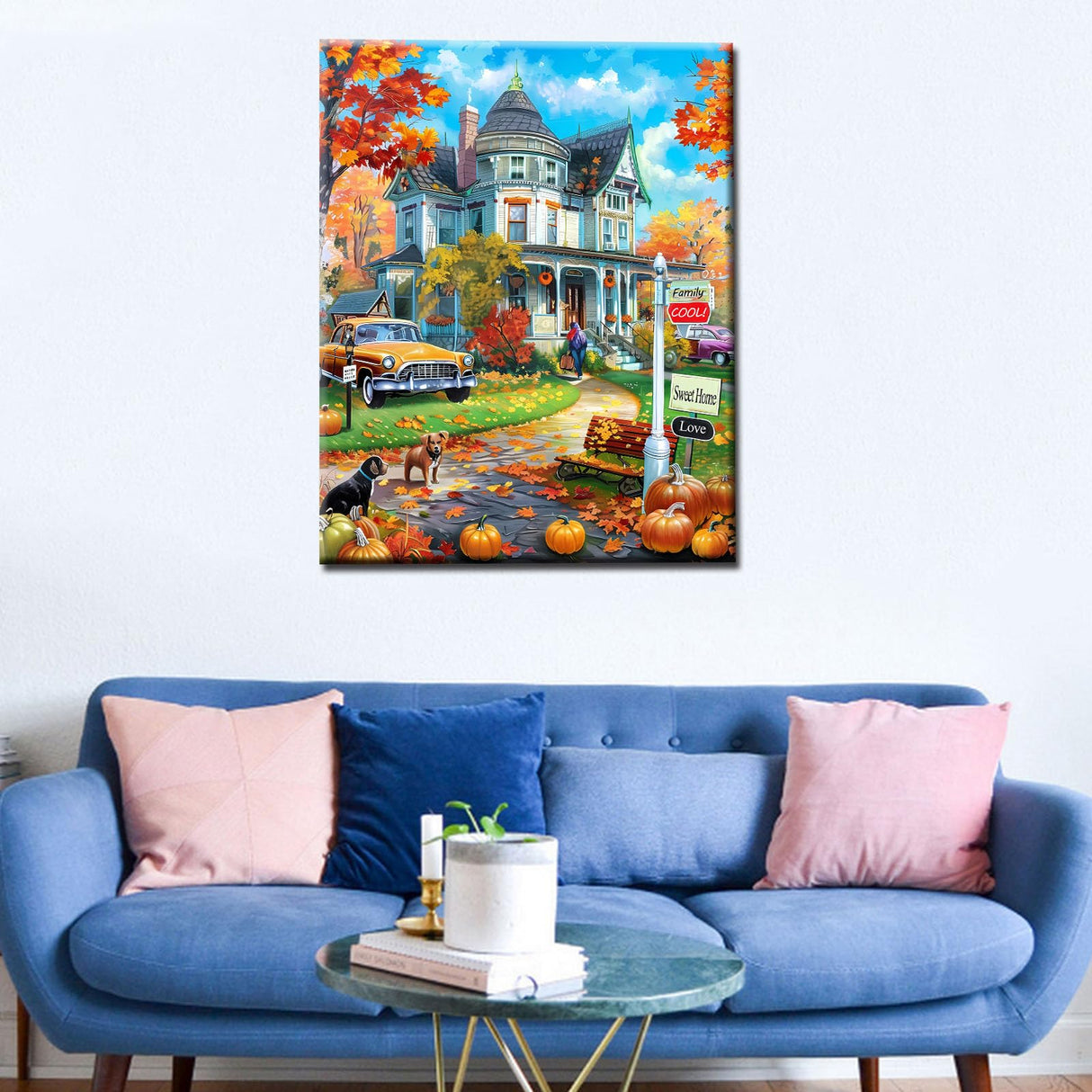 American Farm with Car Painting Autumn Landscape Paint by Number Kits 16 x 20 inch Canvas Castle DIY Oil Artwork for Adults Beginner with Brushes and Acrylic Boat Art Home Decor Boho Gift(Frameless) Tucocoo