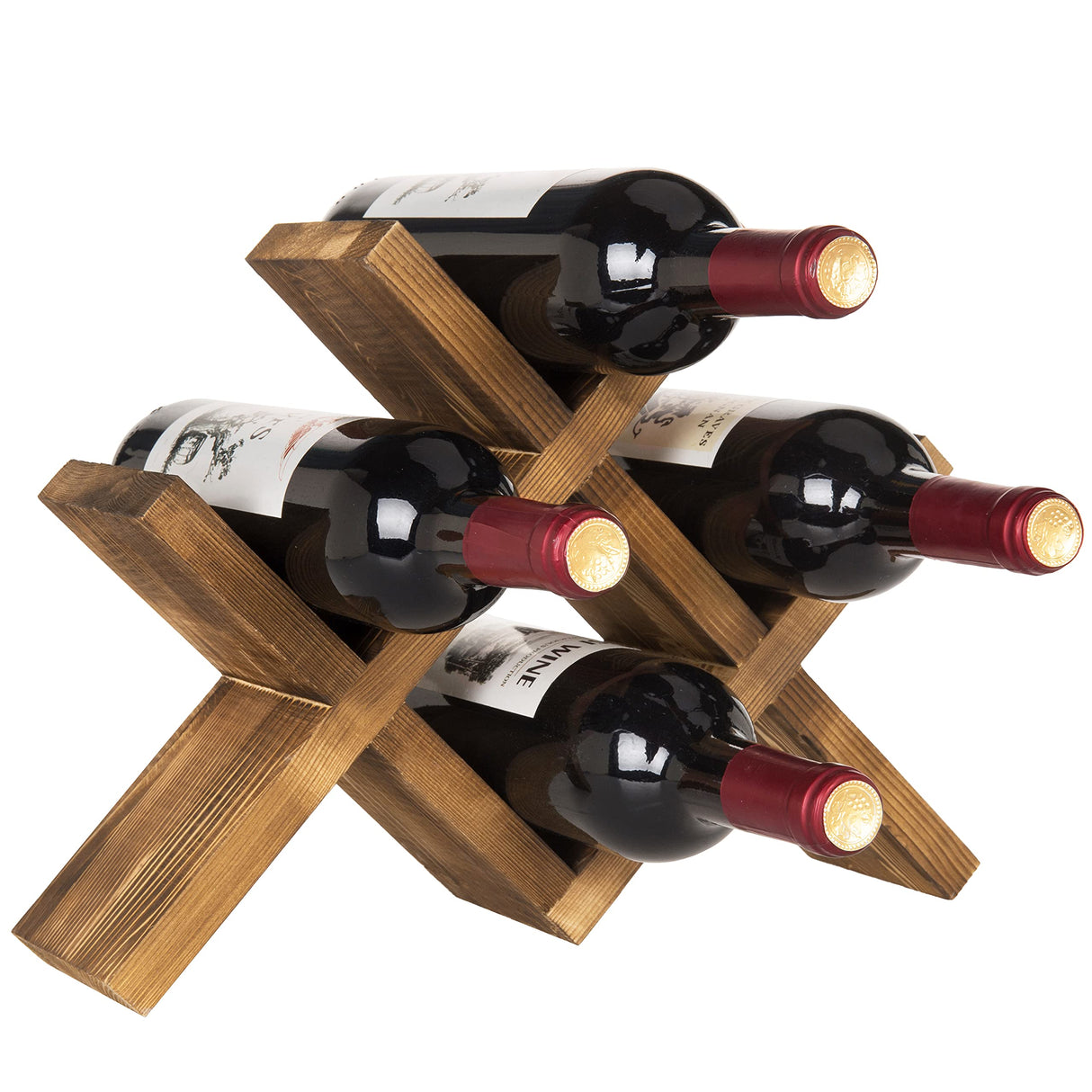MyGift 4-Bottle Countertop Rustic Brown Wood Wine Rack MyGift