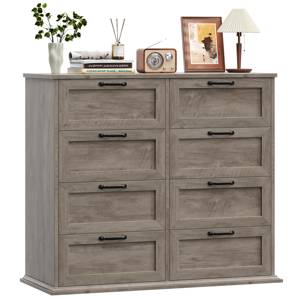 BOTLOG Dresser for Bedroom Wooden, Farmhouse Grey Wood Dresser with 8 Drawers, Chest of Drawers for Bedroom Large Capacity Closet Dresser, Hallway, Entryway, Ash Grey BOTLOG
