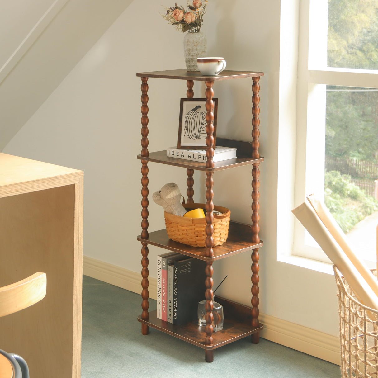 Fultyle Book Shelf, 4-Tier Bookshelf with Storage, Small Bookcase Display Shelves for Small Spaces, Bedroom, Living Room and Office with Solid Wood Legs (Rustic Brown)