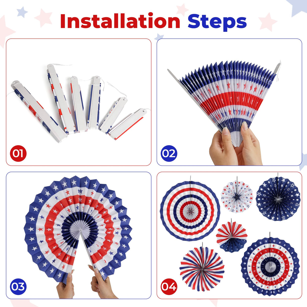 HOOSUN Patriotic 4th of July Decorations Set, 9 Pcs Red White and Blue Paper Fans, USA Pennant Bunting, Star Streamers, Patriotic Tablecloth for Fourth of July Party Supplies, Memorial Day Decor HOOSUN
