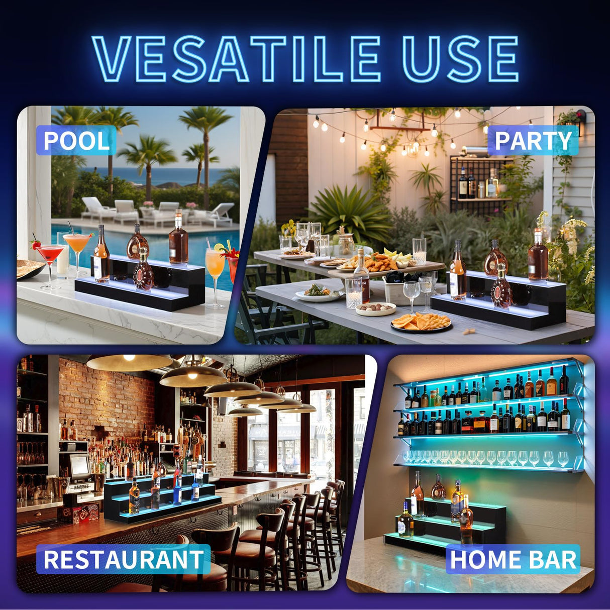 MESAlLUP Acrylic 60 Inch 3 Tier Detachable LED Lighted Liquor Bottle Display Shelf with Remote Control, Mulit Colorl Lighting Shelves for Home Mini Bar Restaurants & Party Use(Without Power Bank) MESAILUP