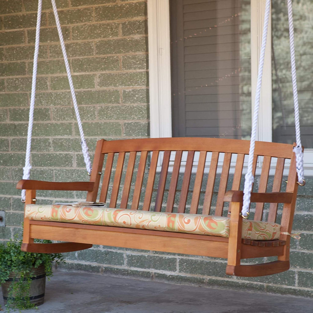 International Caravan Furniture Piece Royal Tahiti Curved Back Wood Two Seated Swing International Caravan