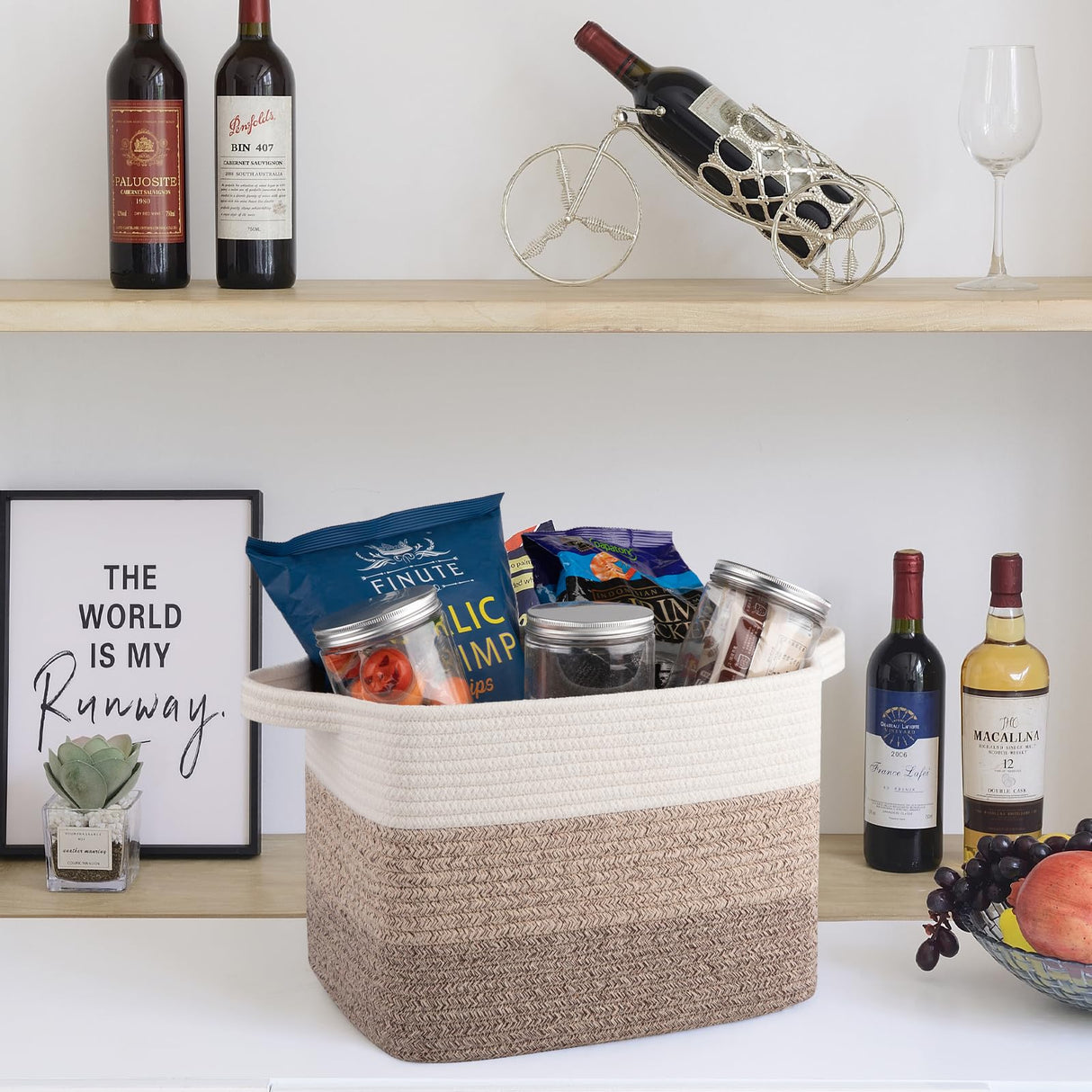 OIAHOMY Storage Basket, Woven Baskets for Storage, Cotton Rope Basket for toys,Towel Baskets for Bathroom - Pack of 3, Gradient Yellow OIAHOMY