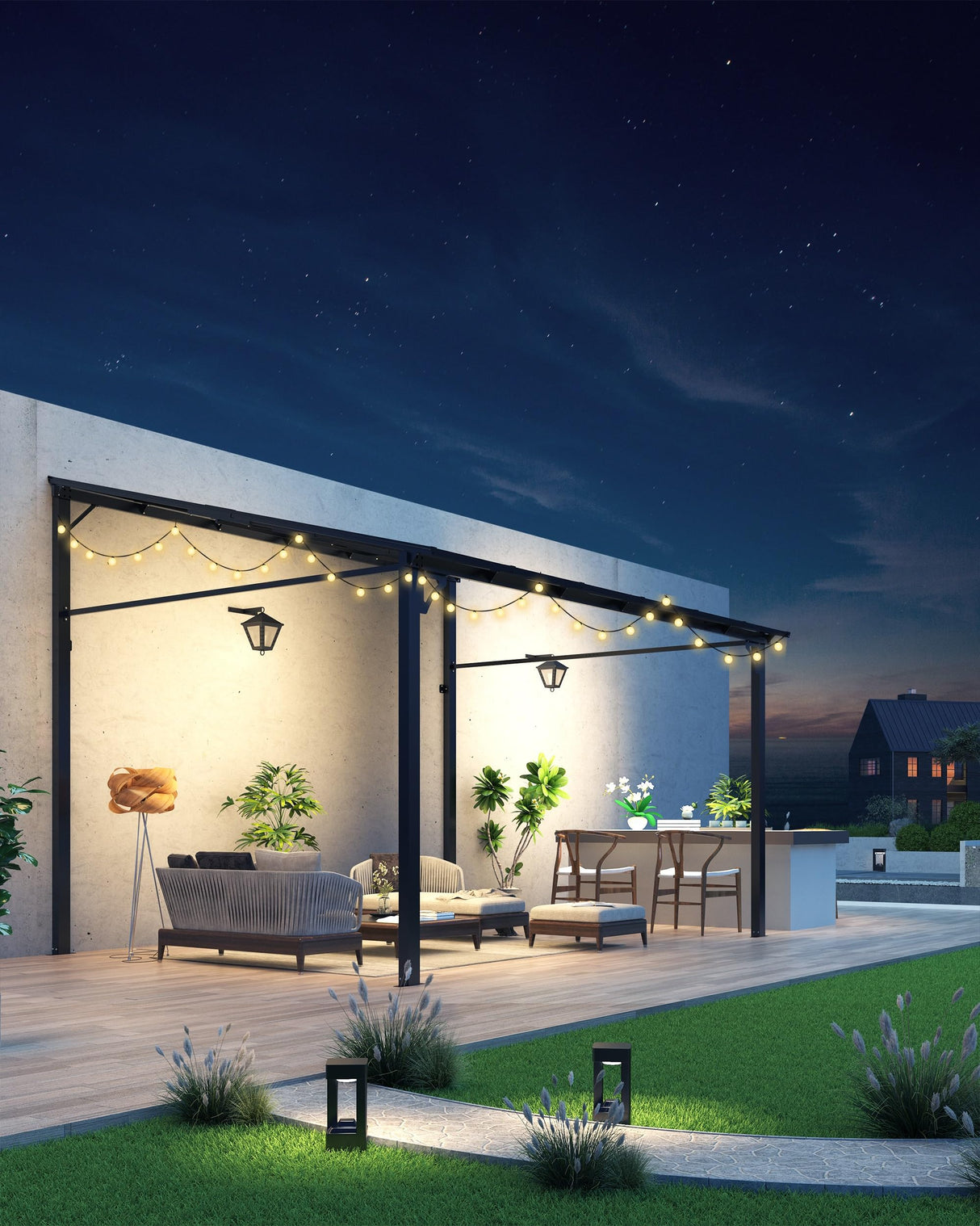 GarveeLife 10'x 10' Lean to Gazebo, Hardtop Wall Pergola with Polycarbonate Roof, Aluminum Frame Mounted Gazebo for Lawn Patio Deck Yard and Party Garveelife