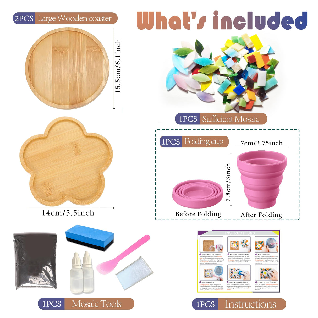 Nuyoach Diy Mosaic Craft Kit For Adults,Stained Glass Kits Mosaics Tiles For Crafts With Large Wooden Coaster Making Materials Package,Mosaic Ceramic Bulk Supplies For Women Kids Beginners Decor Gifts Nuyoach