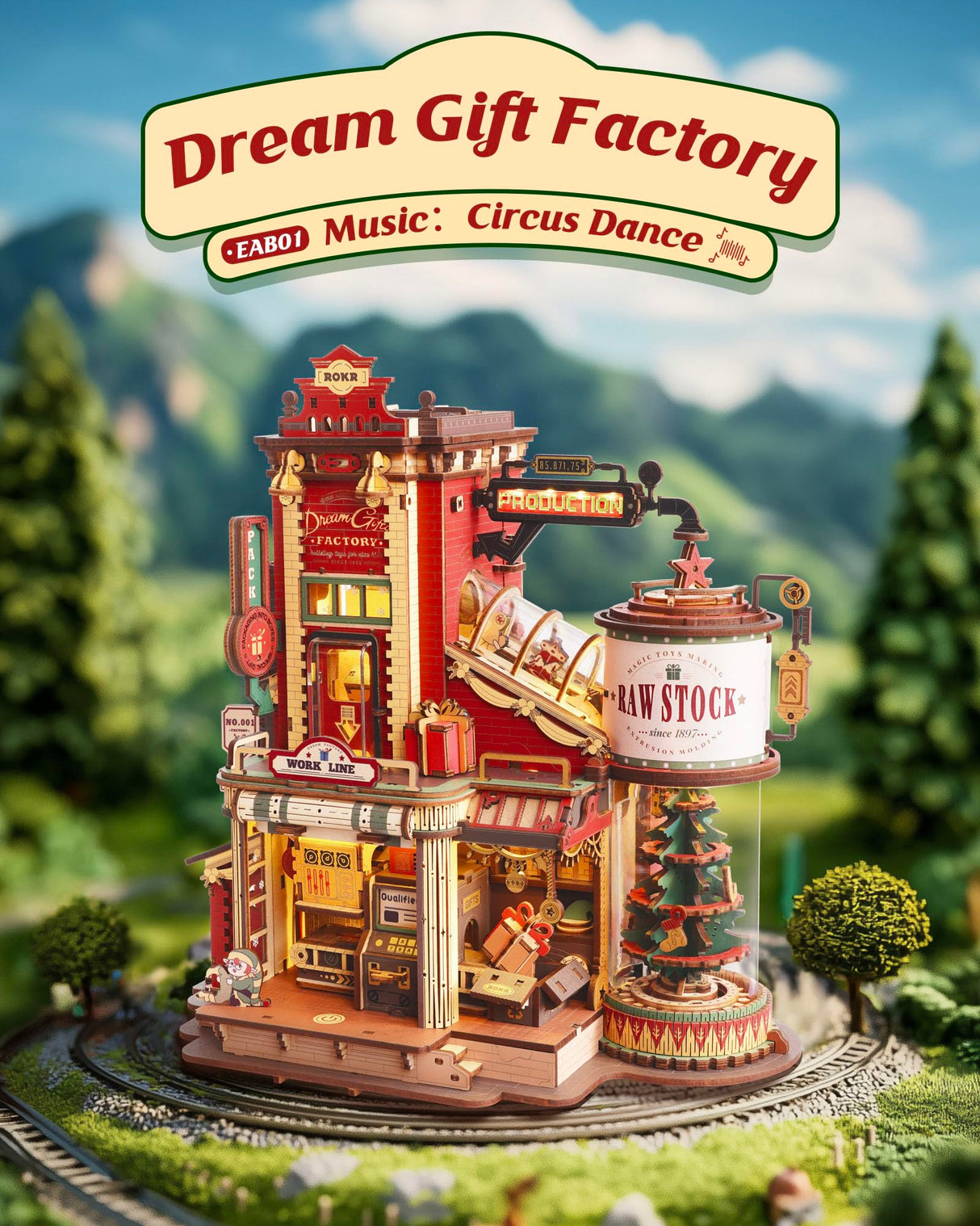 ROKR 3D Wooden Puzzle for Adult - Gift Factory Mechanical Model Kit with Music & Lights, 449pcs Adult Wooden Puzzles, DIY Building Toy for Teens & Adults ROKR