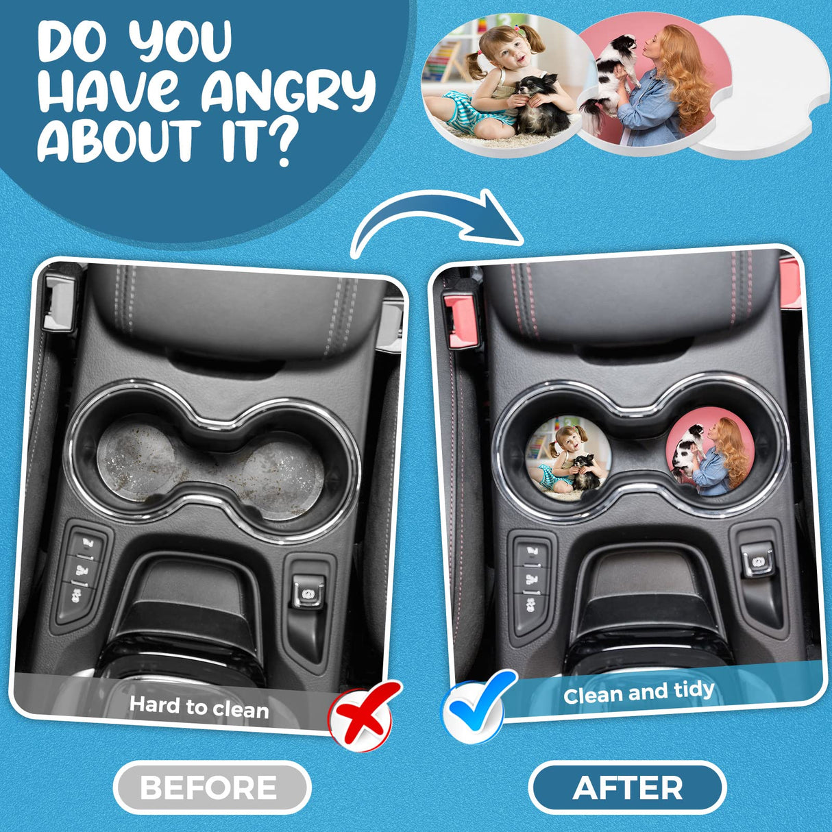 Ceramic Car Sublimation Blanks Cupholders Sandstone for Car Cup with Finger Notch for Easy Removal Car Ceramic Auto Cupholder Keep Vehicle from Cold Drink Sweat Stain Spill (24 Pieces) Frienda