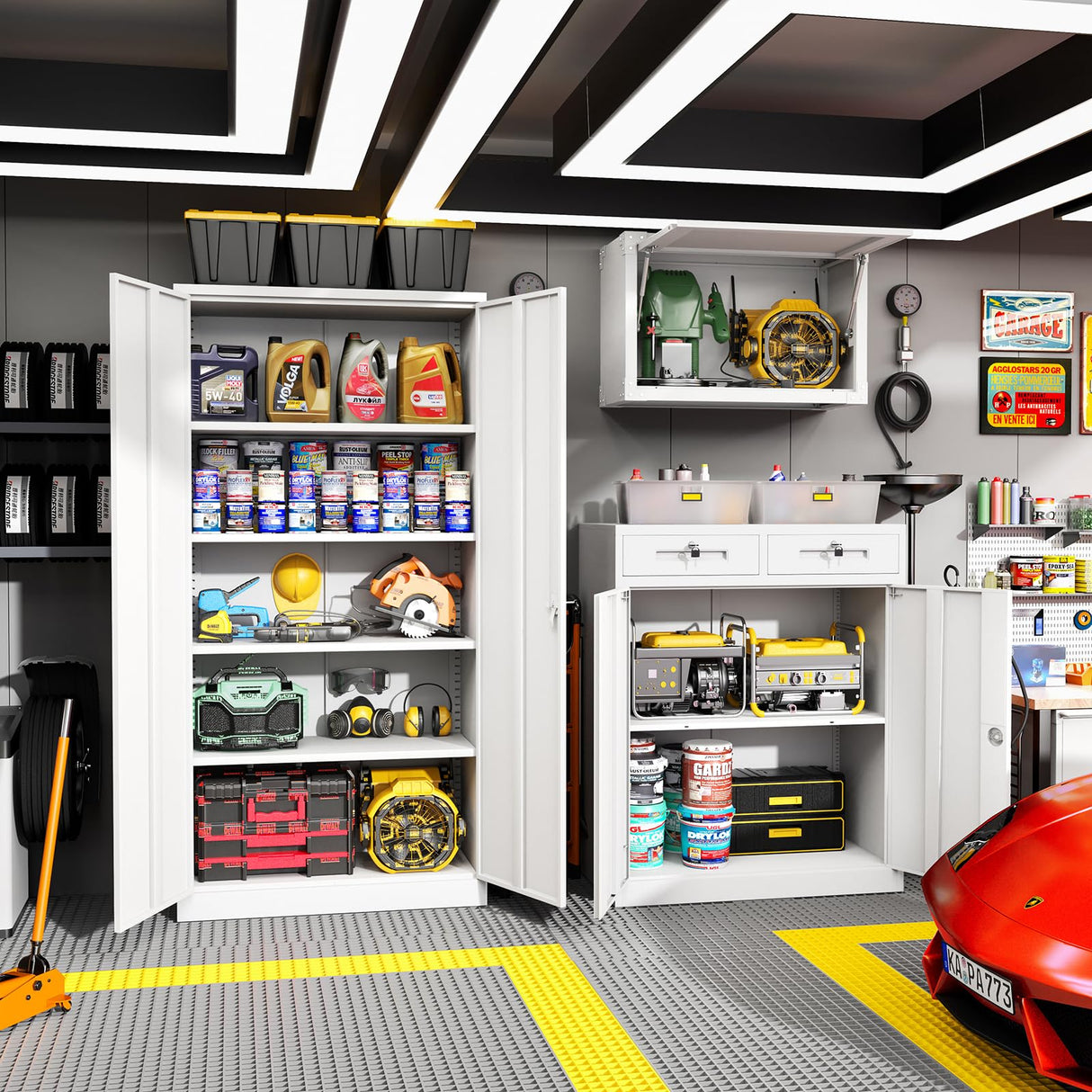 Greenvelly Lockable Metal Storage Cabinet with 2 Drawers - 36" White Steel Cabinet with Adjustable Shelves for Home, Office, Garage, and More Greenvelly