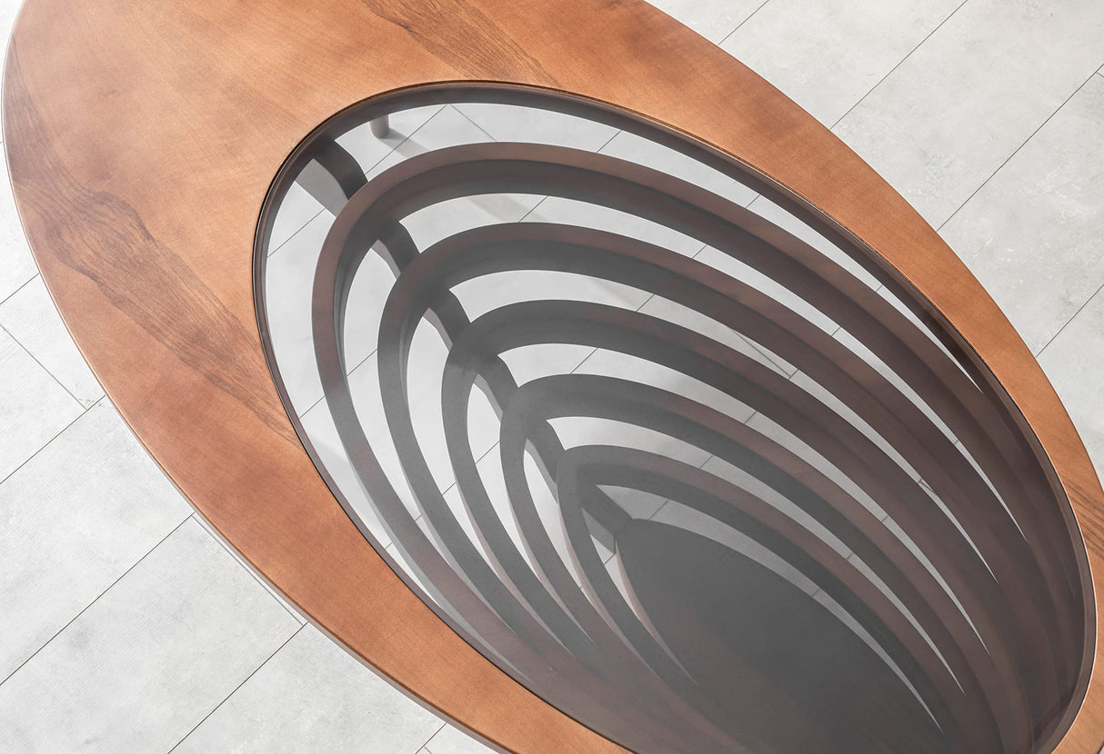 by Papella Design, Natural Walnut Veener Coffee Tables for Living Room, Rustic Table, Mesa De Centro para Sala, Center Table, Glass Table top, Walnut Color, (Drop) Papella modüler mobilya