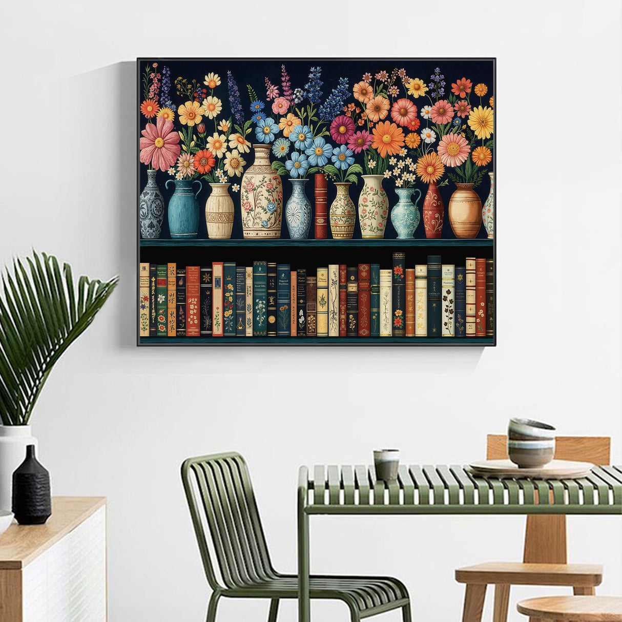 Yezavesu Bookshelf Paint by Numbers Kit for Adults Beginner, Book Adult Paint by Number Kits on Canvas Without Frame, DIY Acrylic Flowers Painting by Numbers for Home Wall Decor Gift 16x20 Inch Yezavesu