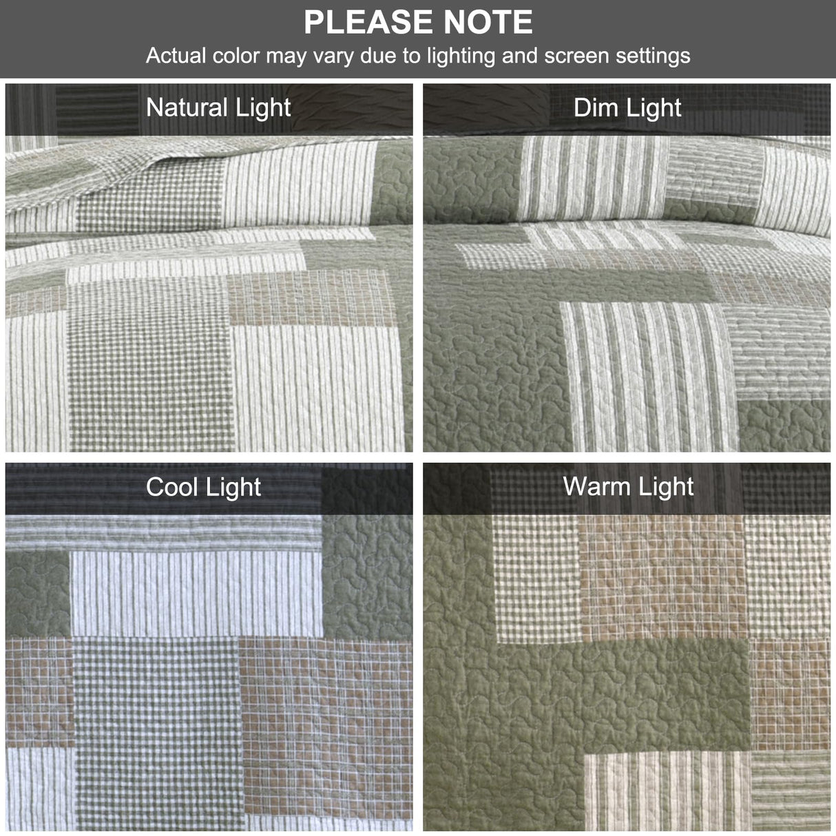 SahSahCasa Quilt King Size, King Quilt Set, 100% Cotton King Quilt Bedding Set Bedspreads, Farmhouse Patchwork Quilt, Plaid Reversible Lightweight Rustic Bedspread, Green/Brown, 3Pcs SahSahCasa