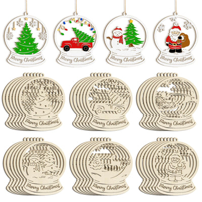 36PCS Wooden Hollow Christmas Ornaments for Paint Christmas Tree Decorations 6 Styles, DIY Blank Unfinished Wood Reindeer Santa Claus Snowman Snowflake Angle Cutouts for Crafts Winter Hanging Decora