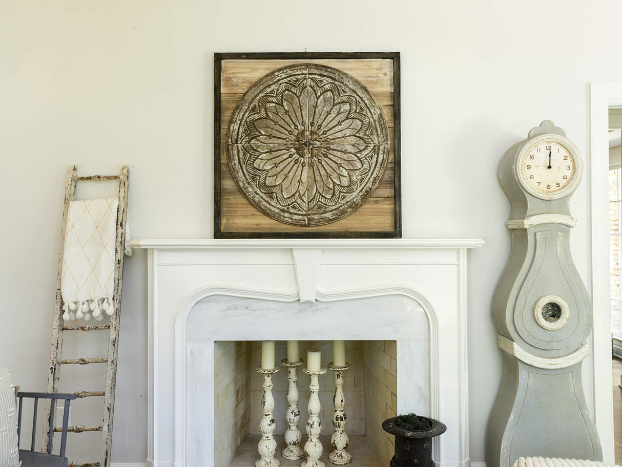 Creative Co-Op Distressed Grey Wood Grandfather Style Wall Clock Creative Co-Op