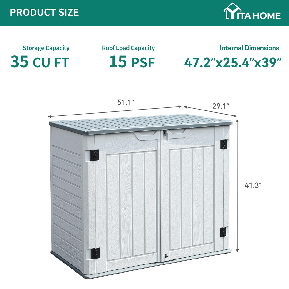 YITAHOME Outdoor Resin Storage Sheds, 39 in Height Lockable Waterproof Horizontal Shed w/o Shelf,Easy to Assemble Shed Storage for Garden Tools, Light Gray YITAHOME
