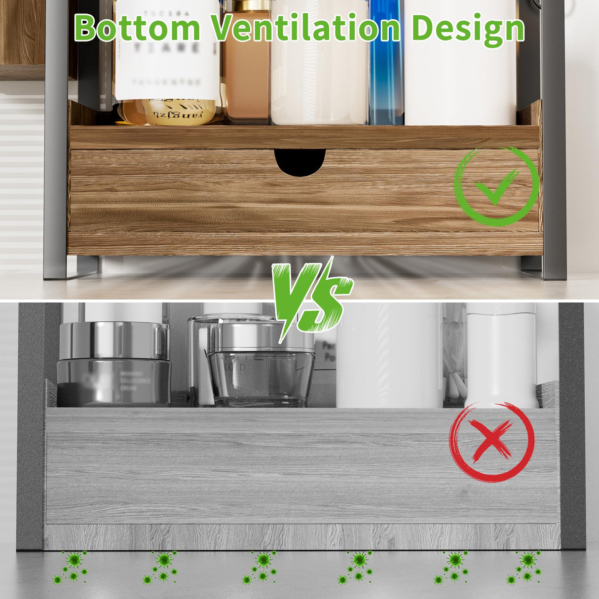 Aollewoiti 2-Tier Bathroom Counter Organizer with Drawer and Basket, Wood Countertop Organizer for Storage, Skincare Organizers for Vanity, Counter Shelf for Bathroom Organization(Dark Brown) Aollewoiti