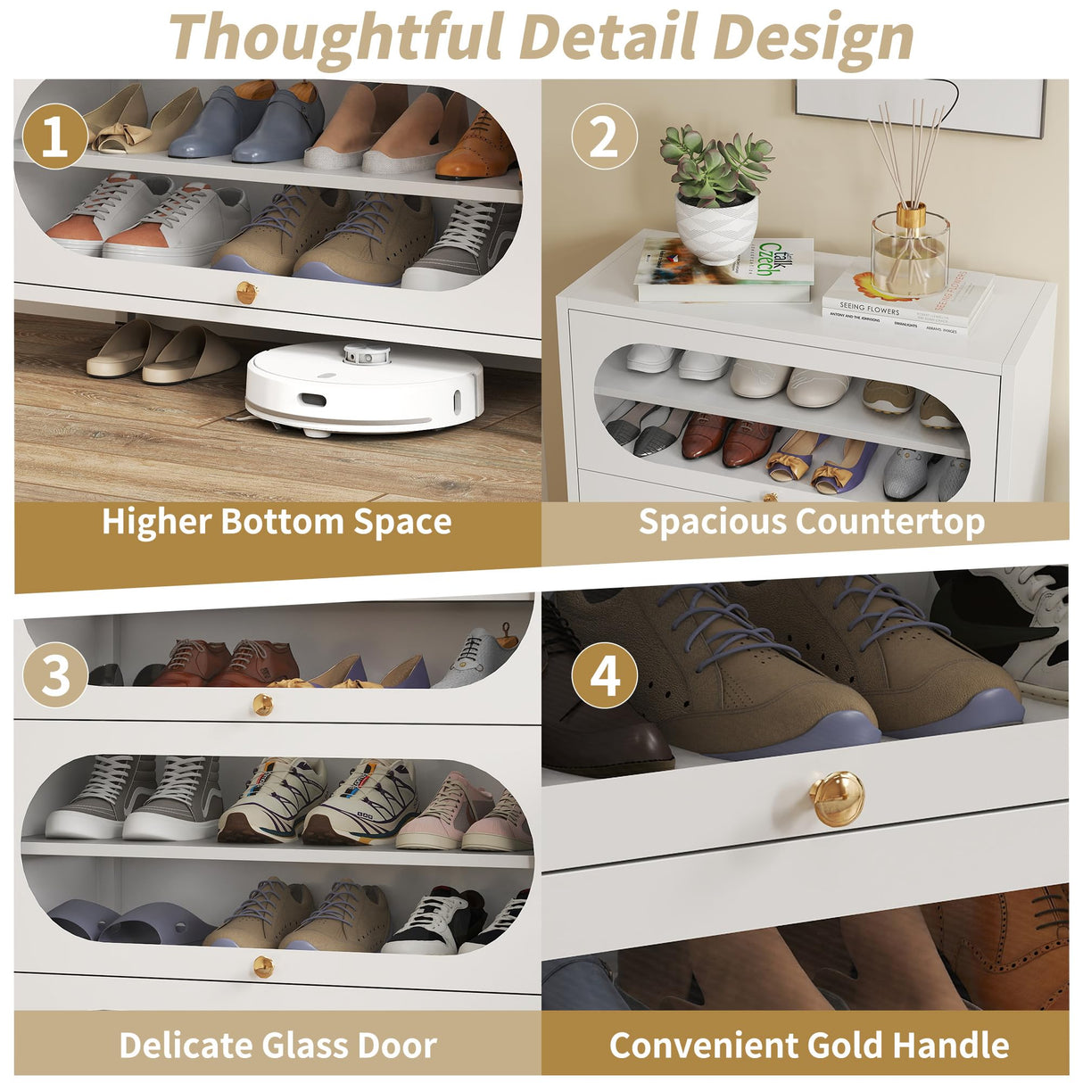 Foreate 8-Tier Tall Shoe Storage Cabinet with 4 Flip-Up Doors & Removable Shelves, 54” Metal Cabinet Shoe Rack Organizer for 24-32 Pair Shoes, Tall Freestanding Modern Entryway Shoe Cabinet-Glass Door Foreate