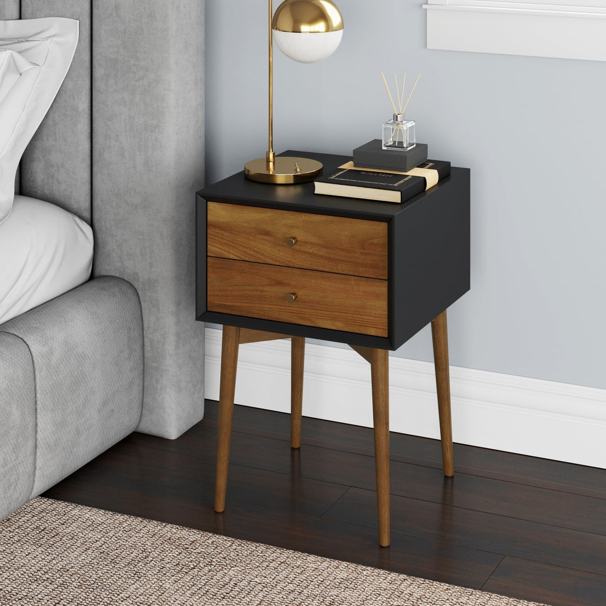 Nathan James Harper Modern Nightstand Side Accent or End Table with Storage Drawer, 1, Black/Brown Nathan James