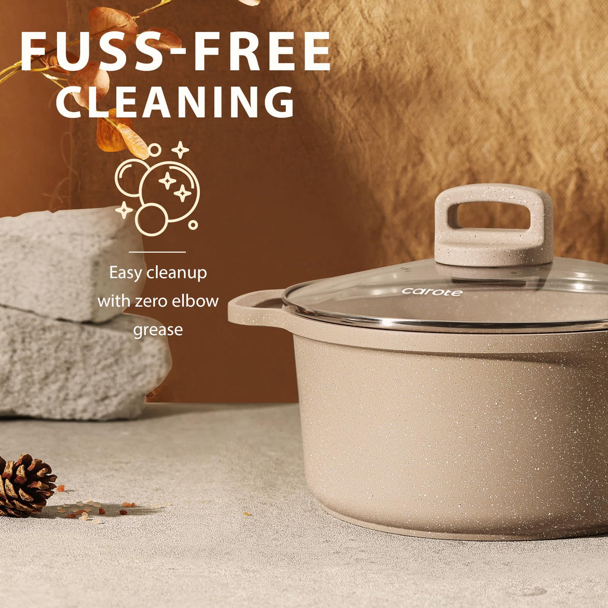 CAROTE 13pcs Taupe Kitchen Pots and Pans Set non stick, Nonstick Cookware Set, Frying pans, Kitchen Essentials, Large Capacity, Induction avaialable CAROTE