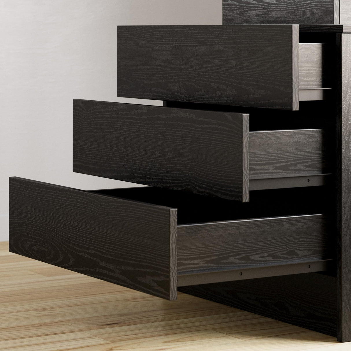 LIKIMIO Night Stand with Charging Station, Modern Black Nightstand with LED Light and 3 Drawers, Bedside Tables/End Table for Bedroom LIKIMIO