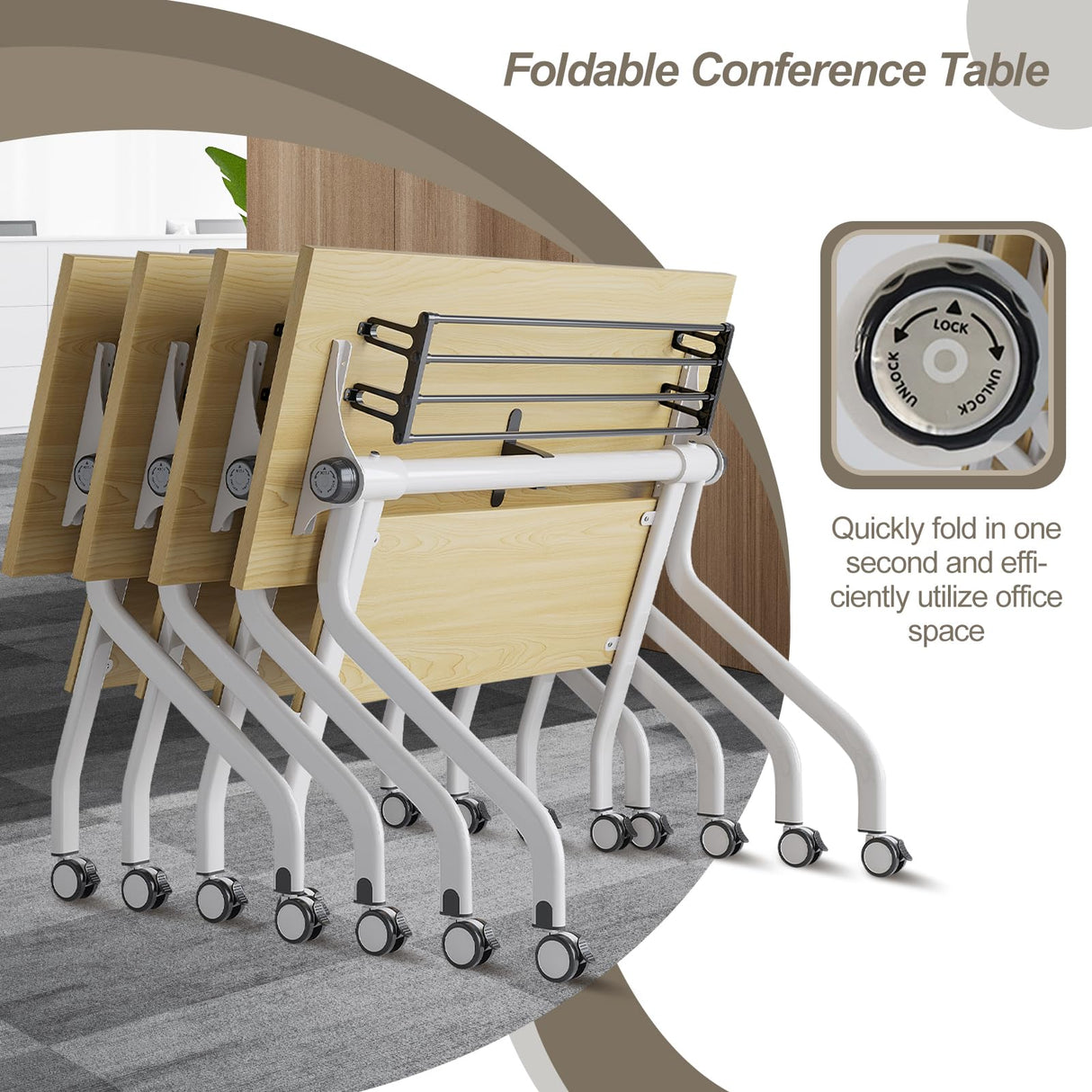 6-Pack Folding Conference Table,Modern Office Conference Room Table, Mobile Flip Top Training Tables with Caster Wheels,Foldable Meeting Table for Office,Meeting Room,Class rzoizwko