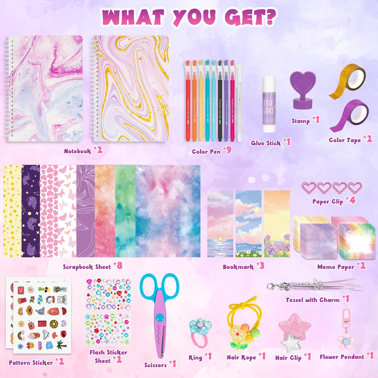 QIYVLOS 2 Pack DIY Journal Kit, Scrapbook Kit Toys for ages 8-13, Birthday Stationary Journaling Supplies Set Arts and Crafts Gifts for Teen Girls Ages 8 9 10 11 12 13 14 Year Old QIYVLOS