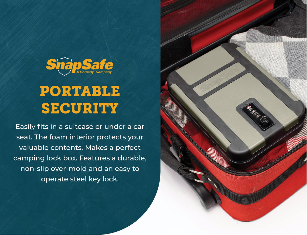 SnapSafe Treklite Combination Lock Box - Polycarbonate Portable and Lightweight Gun Lock Box - With Keyed Lock and Foam Lining - Ideal for Travel, TSA Approved - XL, 10 x 7 x 2 Inches SnapSafe