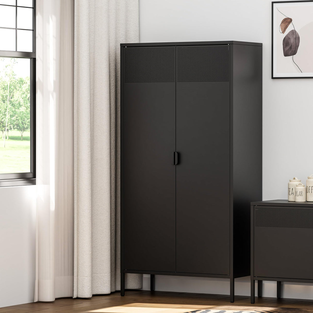 Ustamio 71 Inches Black Metal Storage Cabinet with Doors and Shelves, 5 Tier Kitchen Pantry Cabinet, Metal Cabinet for Home Office, Dinning Room, Laundry Room, Living Room, Bathroom and Utility Room Ustamio