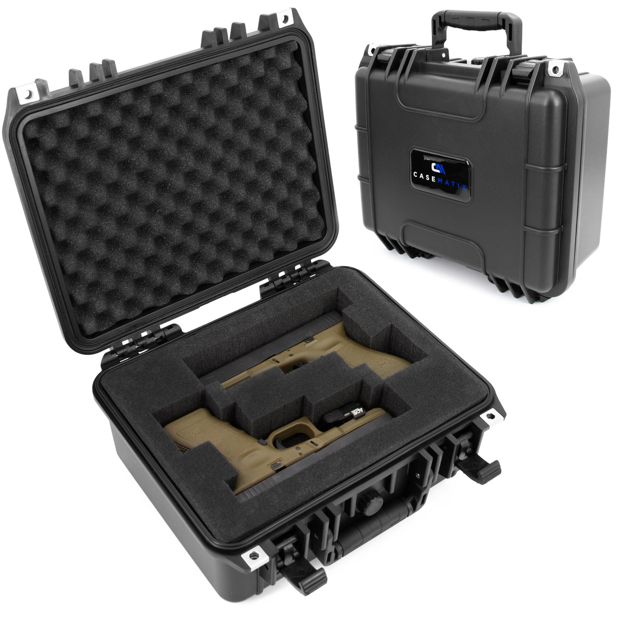 CASEMATIX 13" Two Gun Hard Case for 2 Handguns - TSA Approved Waterproof & Shockproof 2 Pistol Hard Case, Double Handgun Case with Accessory Storage for Multiple Magazines and Other Accessories CASEMATIX