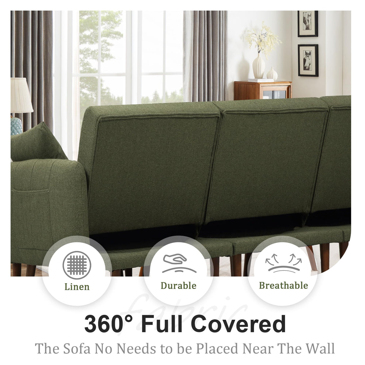 jamege Sectional Couch Sofa Bed, L-Shaped Linen Fabric Sofa Sleeper with Reclining Backrest and Removable Ottoman for Apartment Living Room jamege