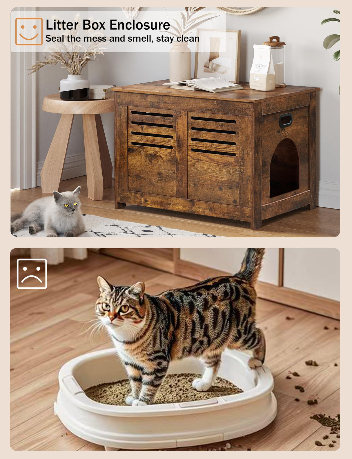 DINZI LVJ Litter Box Enclosure, Flip Top Litter Box Furniture, Hidden Cat Washroom, Wooden Cat House, End Table, 31.5" L x 19.7" W x 19.7" H, Good Ventilation, Easy to Assemble, Rustic Brown DINZI LVJ