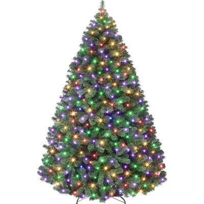 7.5ft Prelit Christmas Tree - Fluffy Fraser Fir with 600 Multicolor Lights & 9 Modes, Hinged Branches & 1300 Tips, Artificial Christmas Tree Includes Stand with Foot Switch for Holiday Home Decor