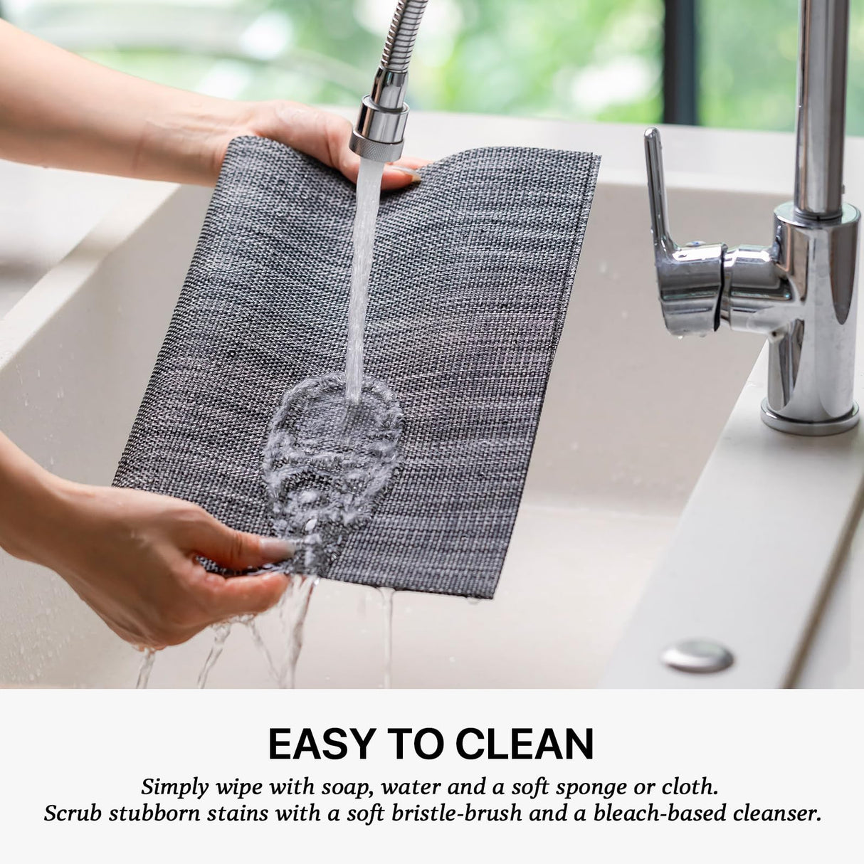 LEXMORE Placemats Set of 8 Vinyl/Plastic Woven Place Mats for Kitchen Table Indoor/Outdoor Washable Placemat Wipeable Dining Table Mats(Dark Gray) LEXMORE