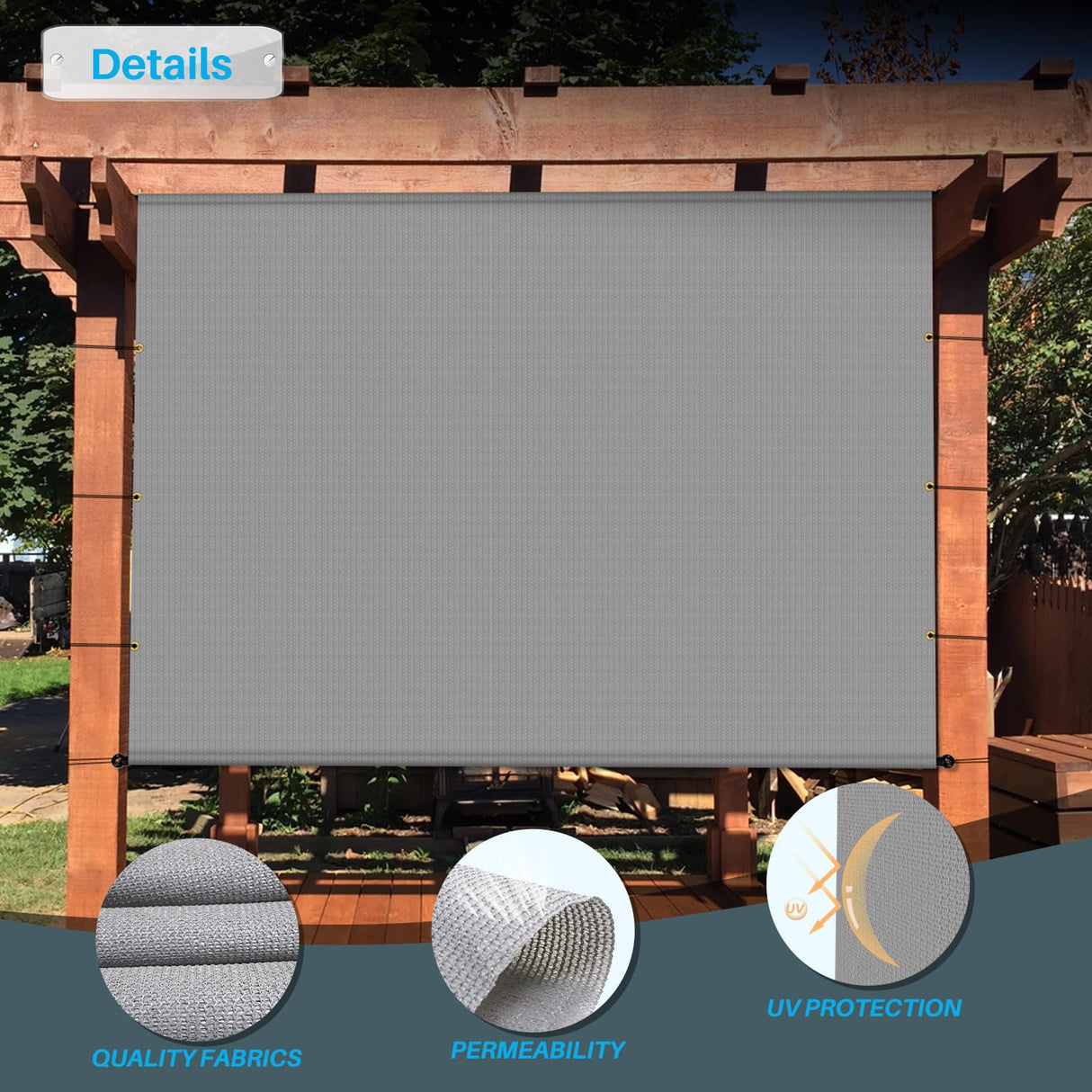 Patio Paradise 8' x 16' Pergola Canopy Replacement Cover Shade Cloth with Grommets Weighted Rods Outdoor Sun Shade Screen UV Block for Gazebo Backyard Deck Porch Balcony, Light Gray Patio