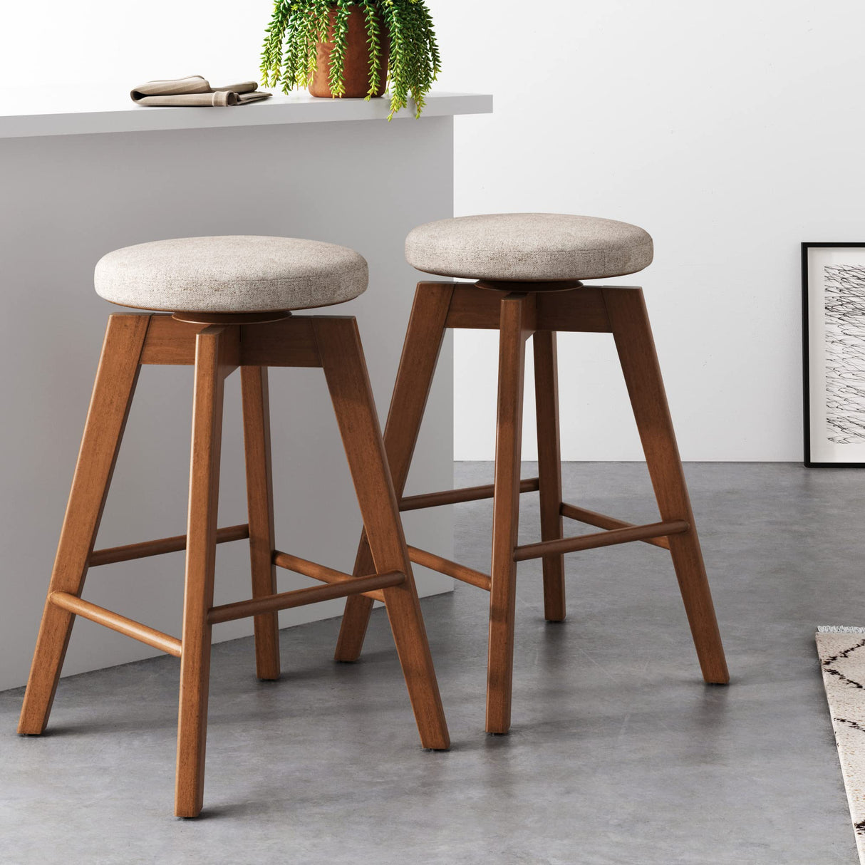 Nathan James Amalia Backless Kitchen Counter Height Bar Stool, Solid Wood with 360 Swivel Seat Antique Coffee/Natural Wheat, Set of 2 Nathan James