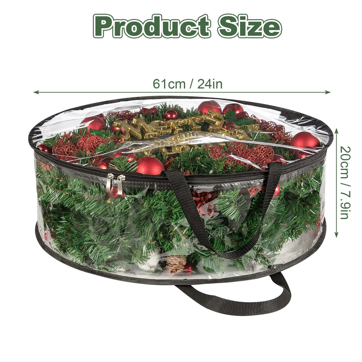 4 PCS Clear Wreath Storage Bag, 24x8 Inch Christmas Wreath Storage Container, Heavy Duty PVC Wreath Protector with Handle for Xmas Holiday Seasonal Wreath Garland (Black) EATHEATY