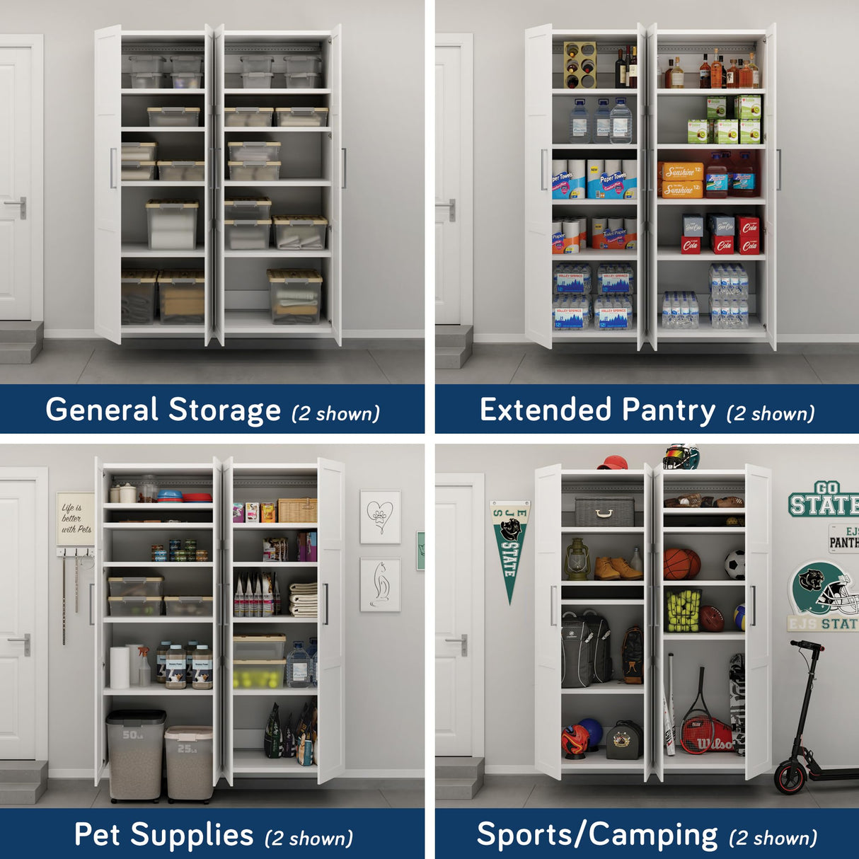 Sauder GarageCore 83" Deep Cabinet & Door Bundle, White Finish Sauder