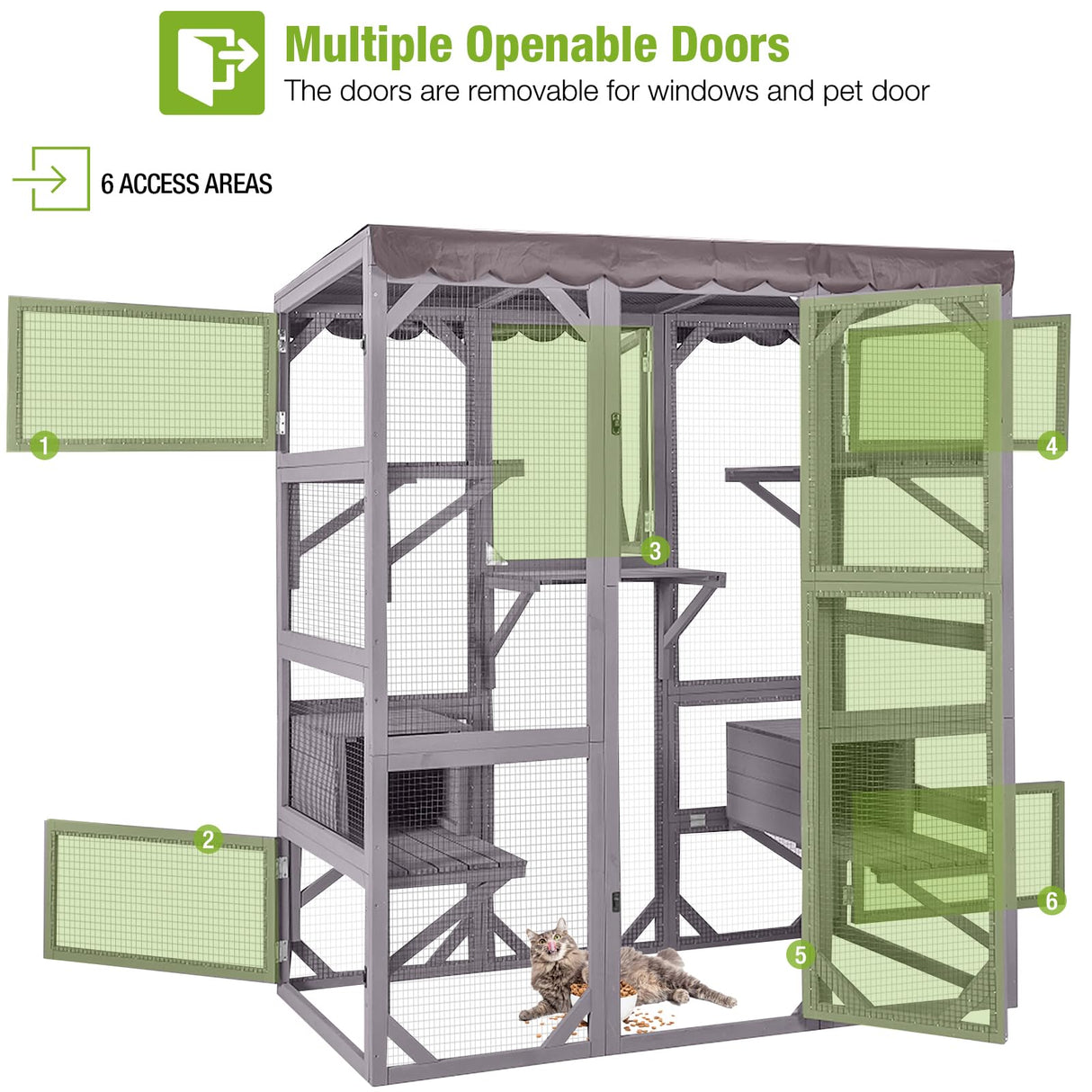 GUTINNEEN Catio Outdoor Cat Enclosure Large Walk in Window Cat House for Mulitiple Cats with 7 Platforms and 2 Resting Box,Tarp Roof,71 inch GUTINNEEN