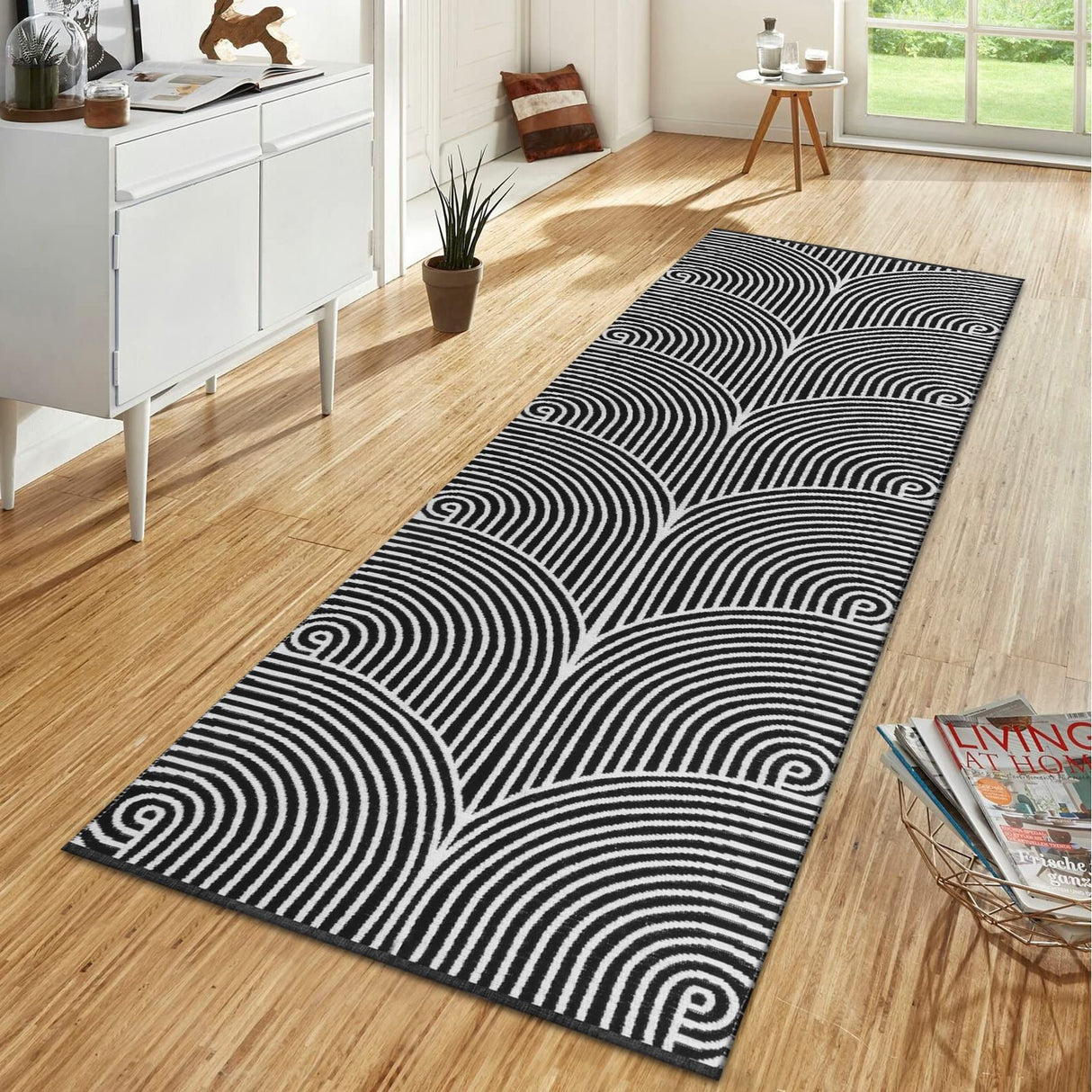 Tiffasea Woven Runner Rug 2'x6', Machine Washable Indoor Outdoor Rugs Cotton Woven Area Rug Hallway Runner Rug Entryway Rug for Living Room/Laundry/Bathroom/Bedroom(Black and White) Tiffasea
