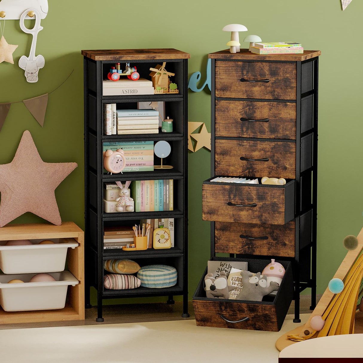 Fixwal Tall Dresser for Bedroom Closet Organizers and Storage Tall Fabric Dresser with 6 Drawers, Small Clothes Storage Girl Bedroom Furniture, Rustic Brown Fixwal