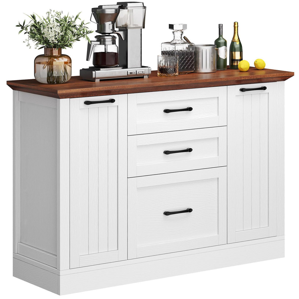 DWVO Farmhouse Buffet Cabinet with Storage, 47" Sideboard with Drawers, Large Kitchen Storage Cabinet Coffee Bar Cabinets for Living Room, Antique White DWVO